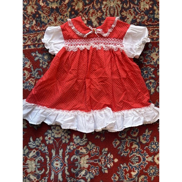 VTG Baby Sears Smocked Red Polka Dot Dress Size Medium (12 months IMO) - Picture 1 of 7